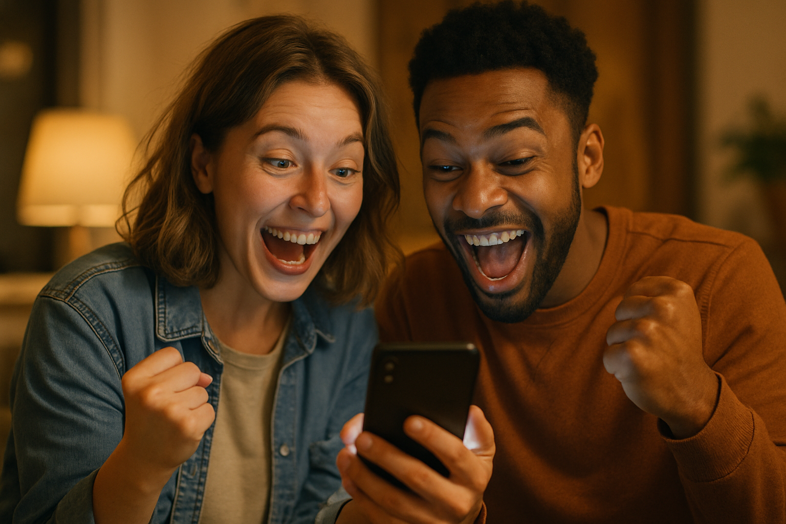 2 people celebrating on their phone